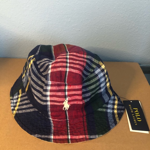 Polo Ralph Lauren Polo Club Linen Reversible Multi Plaid/Tan Bucket Hat S/M NWT - Picture 2 of 15